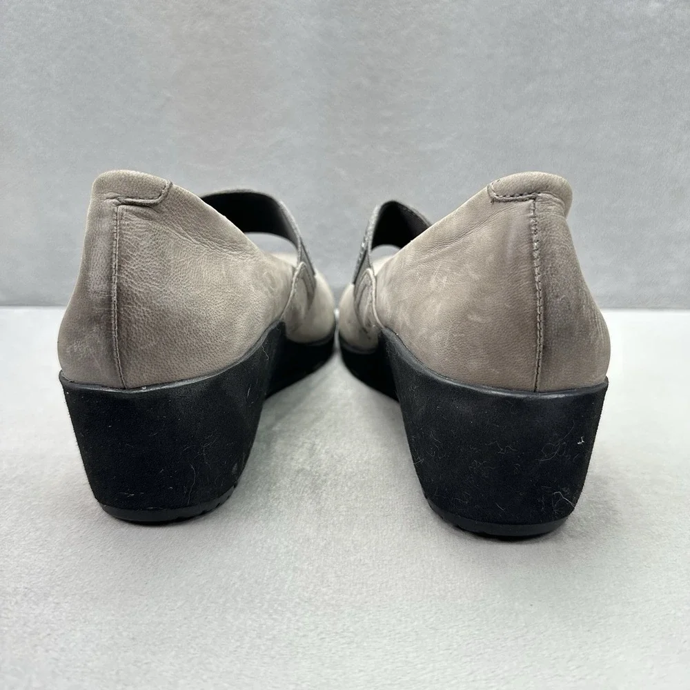 Womens 7.5-8 Aetrex Mia Mary Jane Gray Leather Wedge Arch Support Comfort Shoe‎